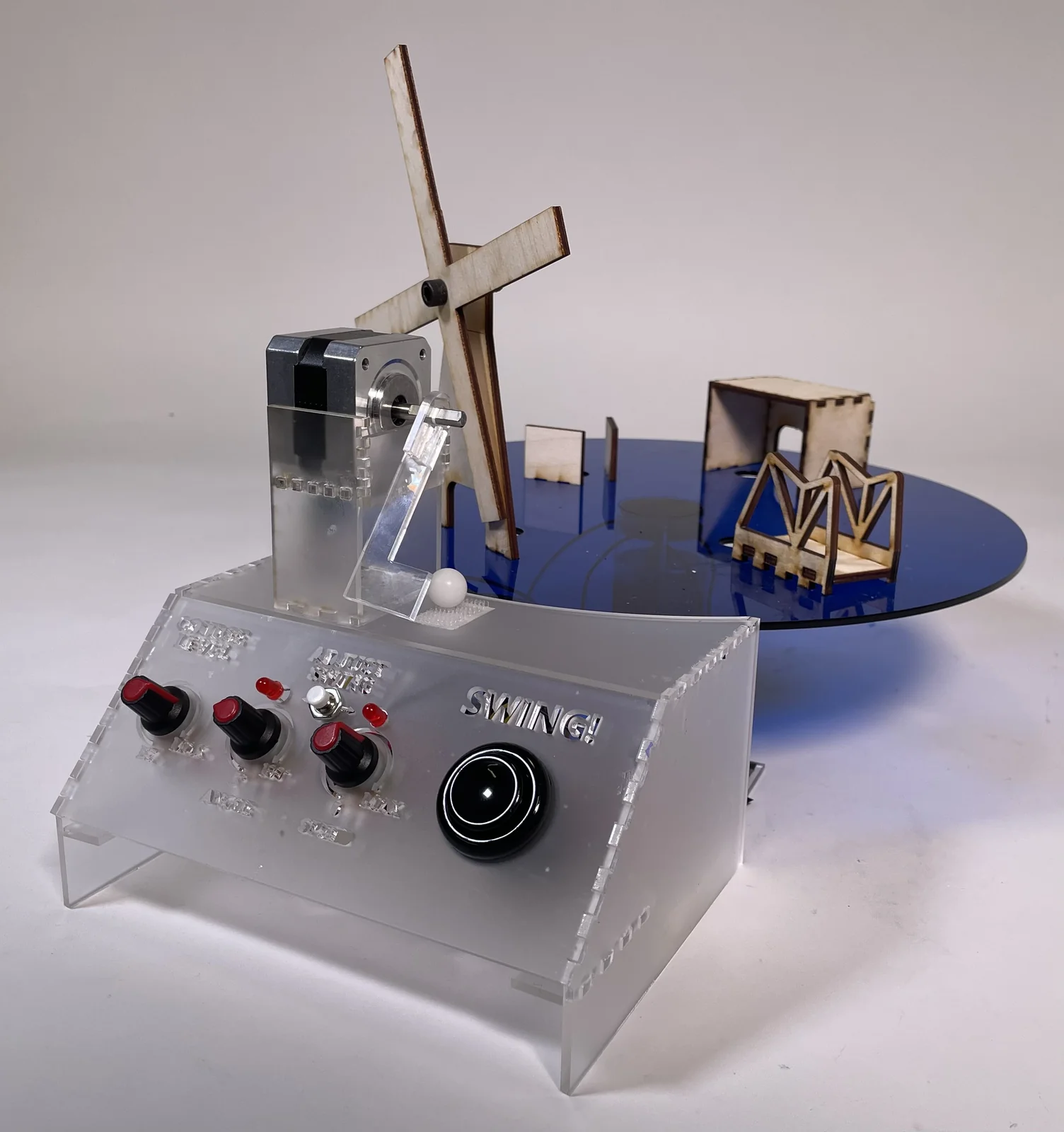Image of front-side of assembled electromechanical game.